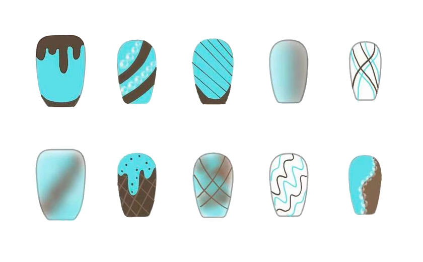 Ten nail designs in mint blue and chocolate brown