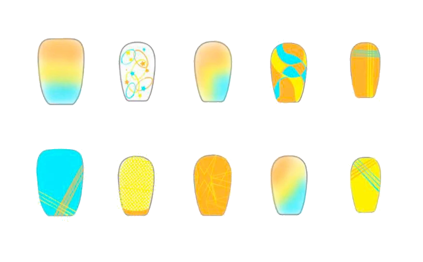 Toward the Sun: sunrise orange and yellow with ocean-blue nail designs